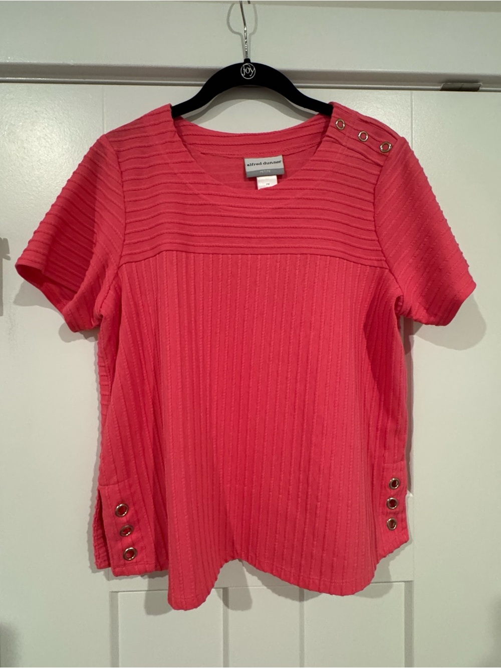 Alfred Dunner Pink Short Sleeve Textured Ribbed Knit Top - PM
